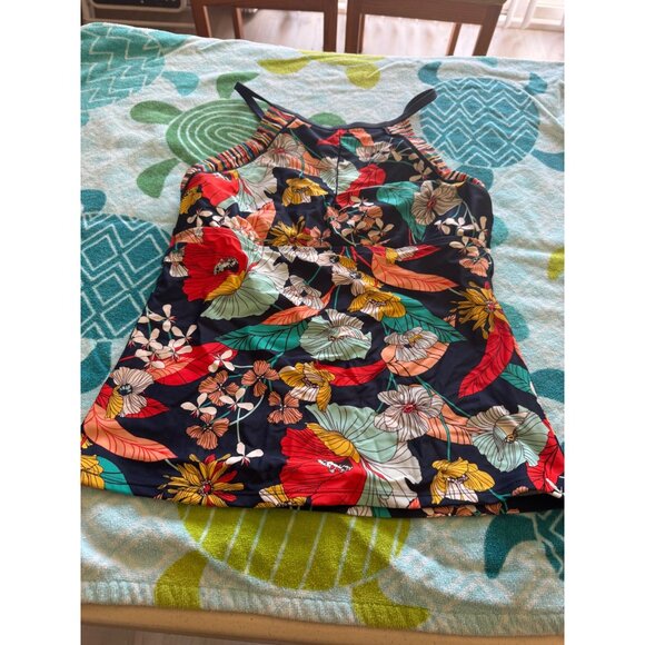 Ellen Tracy Floral Print Halter Tank Top With Multicolor Stripe Detail Size 10 - Picture 1 of 8